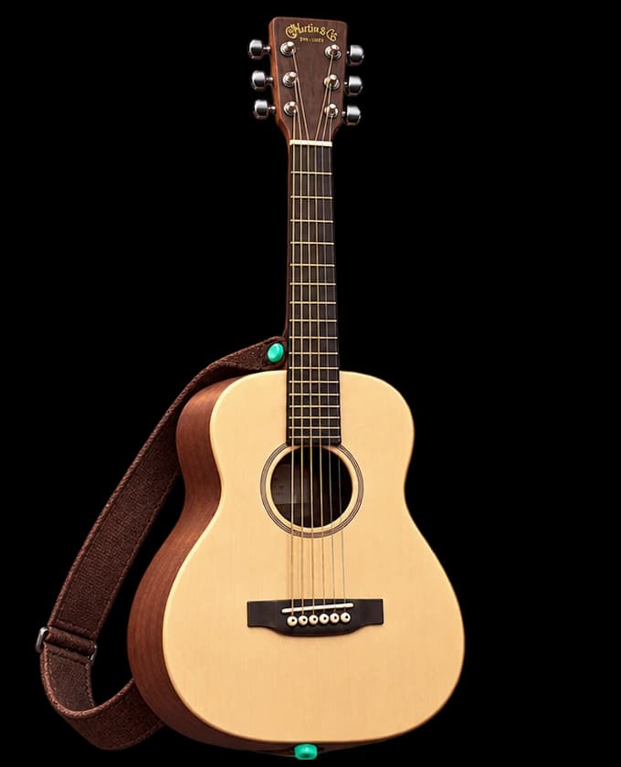 Front view of Mr. Yellow, Chengtai’s Martin LX1E travel guitar
